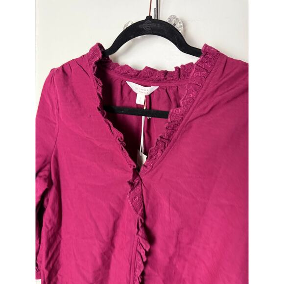 LC Lauren Conrad Blouse Women's Small Deep Pink Ruffle Girly Feminine NEW - Picture 3 of 9